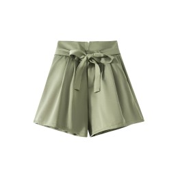Order online custom-made women's shorts Design tie-up high-waist bud shorts matcha green shorts paper bag waist SKSP038 Order online custom-made women's shorts Design tie-up high-waist bud shorts matcha green shorts paper bag waist SKSP038